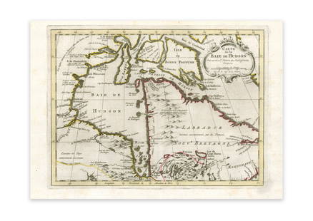 Bellin, Jaques Nicolas. Carte de la Baie de Hudson: Bellin, Jaques Nicolas Carte de la Baie de Hudson 1774 Copperplate engraving; outline coloured Printed area: 49.1 x 38 cm; 19.3 x 14.9 in Chart of Hudson Bay and Labrador with depictions of the