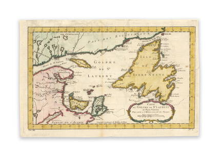 Bellin, J. N. Golphe de St. Laurent et Pays Voisins: Bellin, Jaques Nicolas Carte du Golphe de St. Laurent et Pays Voisins c. 1760 Copperplate engraving; area coloured Printed area: 35.7 x 21.8 cm; 14.1 x 8.6 in First edition of copper engraved map of