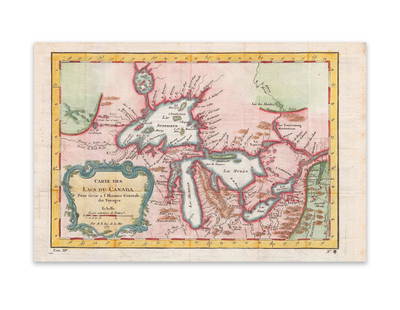 Bellin, Jaques Nicolas. Carte des Lacs du Canada: Bellin, Jaques Nicolas Carte des Lacs du Canada pour fervir a l'Histoire Generale des Voyages 1757 Copperplate engraving; coloured Printed area: 29 x 19.3 cm; 11.4 x 7.5 in Bellins map depicts the