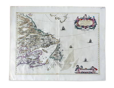 Blaeu, J. Extrema Americae Versus Boream ubi Terra Nova: Blaeu, Joan Extrema Americae Versus Boream ubi Terra Nova Nova Francia C. 1670 Copperplate engraving; area coloured Printed area: 56.4 x 44.7 cm; 22.2 x 17.5 in Map of the Canadian Maritimes based