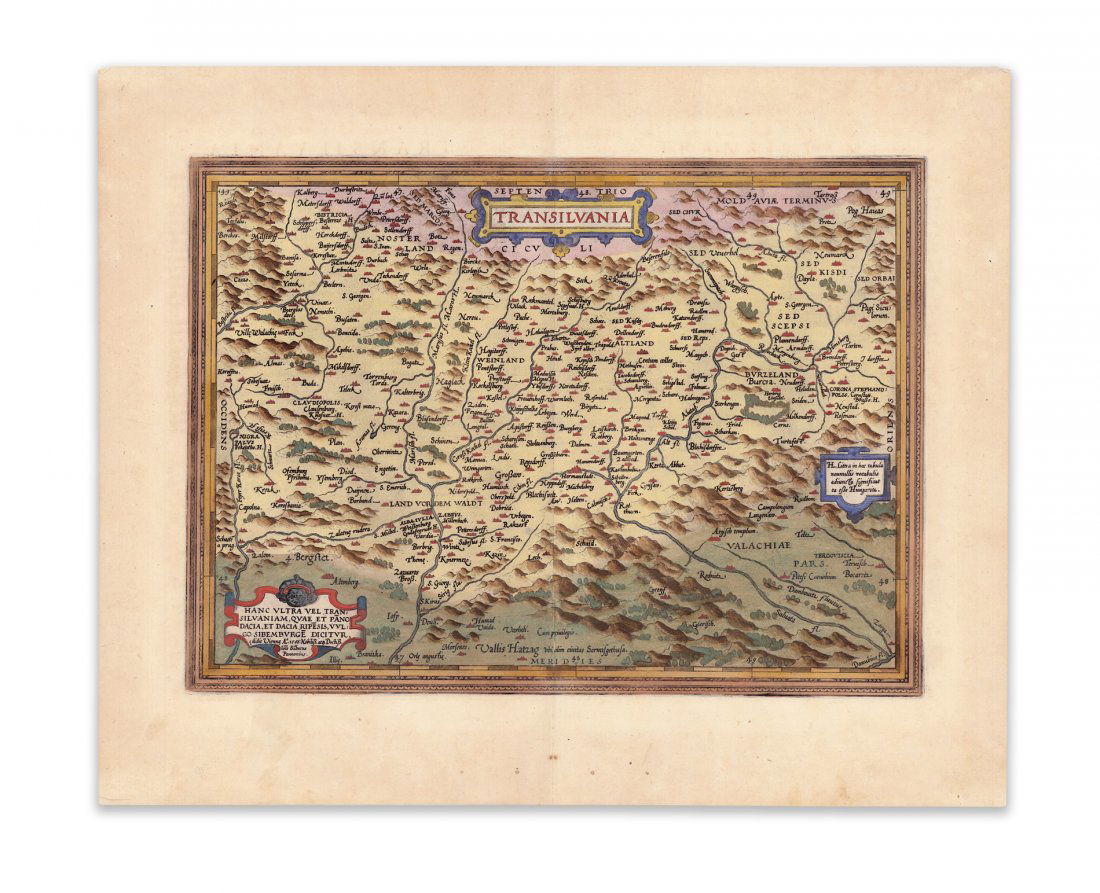 Ortelius, A. Transilvania: Ortelius, Abraham Transilvania 1602 Copperplate engraving; old coloured Printed area: 32.5 x 44.7 cm; 12.7 x 17.5 in There are countless legends surrounding the region of Transylvania, the legend of C
