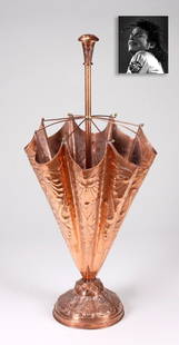 Copper Umbrella Stand, ex. Michael Jackson: Copper Umbrella Stand, ex. Michael Jackson. 20th Century, height 40" (102 cm) diameter 16" (40 cm), umbrella shaped, with embossed design all over. As "The King of Pop," Michael Jackson acquired