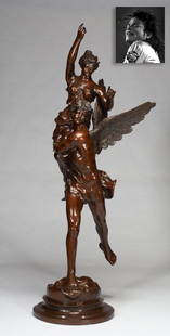 Cupid and Psyche, Bronze, ex. Michael Jackson: Cupid and Psyche, Bronze, ex. Michael Jackson. Sculptor: Pencel Debut, 20th Century, 81" x 33" x 30" (206 x 84 x 76 cm), bronze statue of Cupid and Psyche, signed "Pencel Debut" on base. As "The