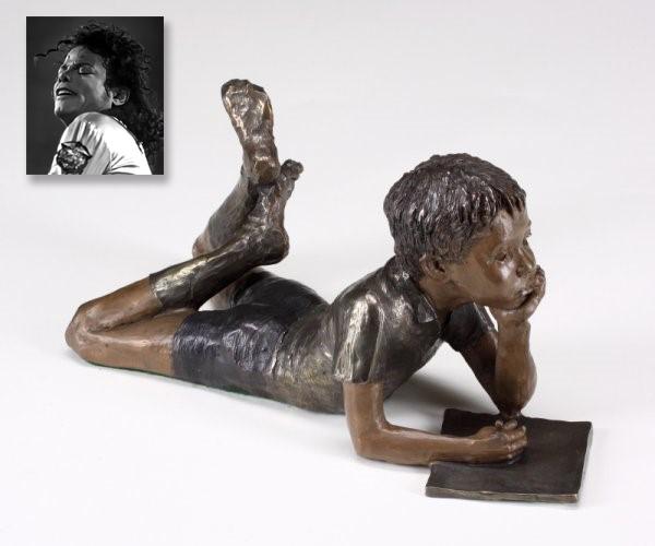 "Imagine," Bronze, ex. Michael Jackson: "Imagine," Bronze, ex. Michael Jackson. Sculptor: Mark Hopkins (American, 20th Century), 9.8" x 22" x 9" (25 x 56 x 23 cm), #29/30, signed and dated 1989, bronze statue of a boy lying on ground, conte