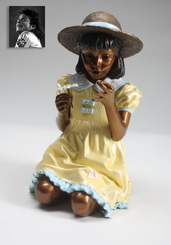 "He Loves Me," Bronze, ex. Michael Jackson: "He Loves Me," Bronze, ex. Michael Jackson. Sculptor: Ramon Parmenter (American, 20th Century), 13.7" x 7.8" x 10" (35.6 x 20 x 25.4 cm), #27/124, signed "Ramon Parmenter, 2002", patinated bronze of a
