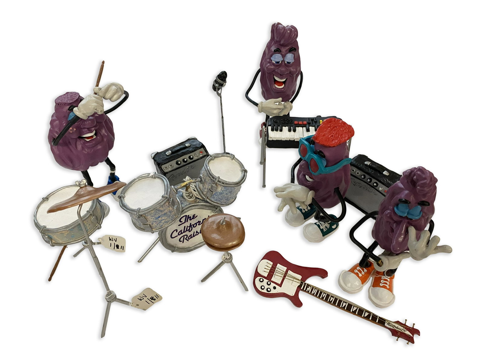 Models of The California Raisin Band 1992: Models of The California Raisin Band, Created by Will Vinton, 1992 Models are cast in polyuerthane resin, orignially made as clay sculptures. Depicting: A.C., the lead singer wearing red sneakers hold
