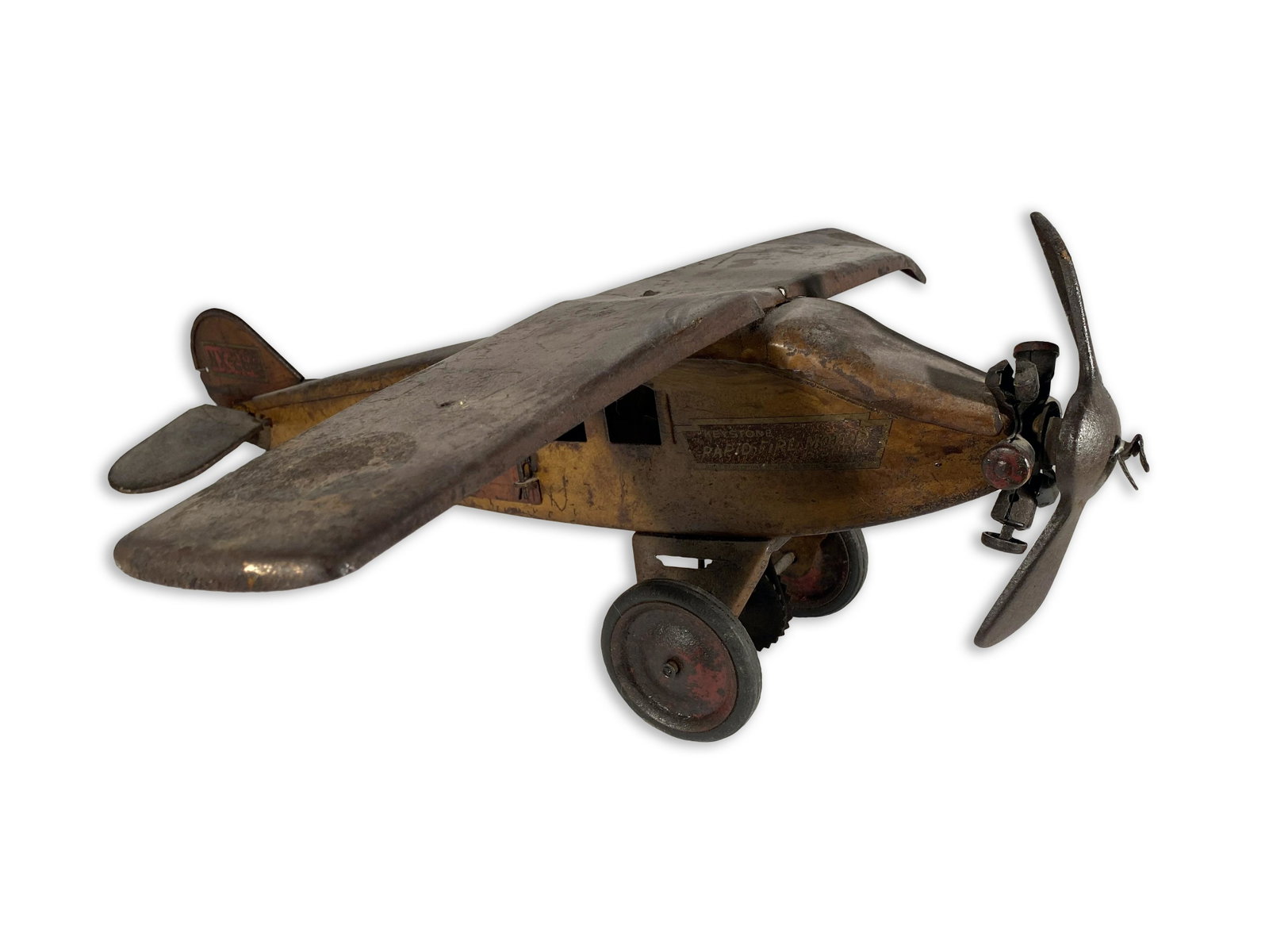 Toy Airplaine, Keystone Rapid Fire Motor: Toy Airplane Keystone Rapid Fire Motor Built by Keystone MFG, Boston, Massachusetts. It retains its original Keystone and tail number decals. Model NX 263. 28" long with a wingspan of 24" This is an u