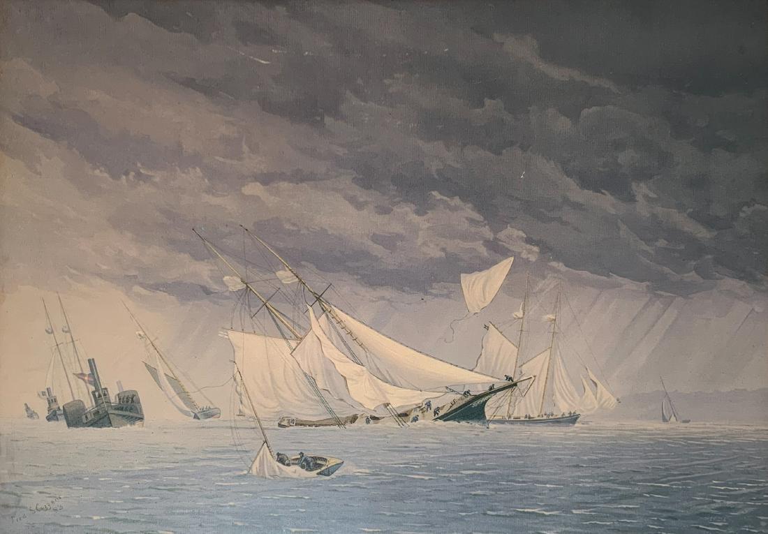 Active, Dora, Rambler, Wanderer: Active. Dora. Rambler. Wanderer. Fredric S. Cozzens (1846 - 1928) Signed, Fred S. Cozzens, '83. From 1883 series "American Yachts Their Clubs and Races". Chromolithograph is housed in a French mat wit