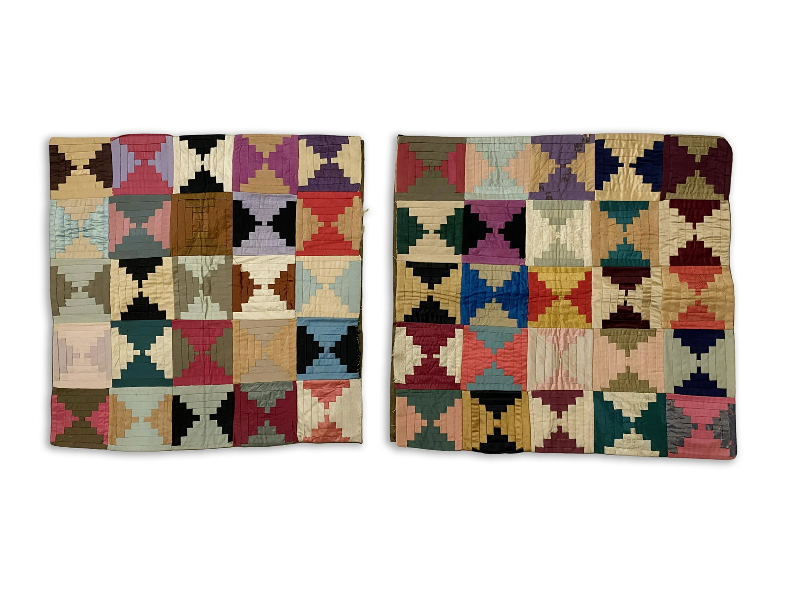 Pair of Log Cabin Pattern Crib Quilts: Pair of Crib Quilts (Or Pillow Shams) Log Cabin Pattern with Slightly Different Colors 20" x 21" with opening in each for pillow This is an unreserved auction with no minimums. This is an online only 