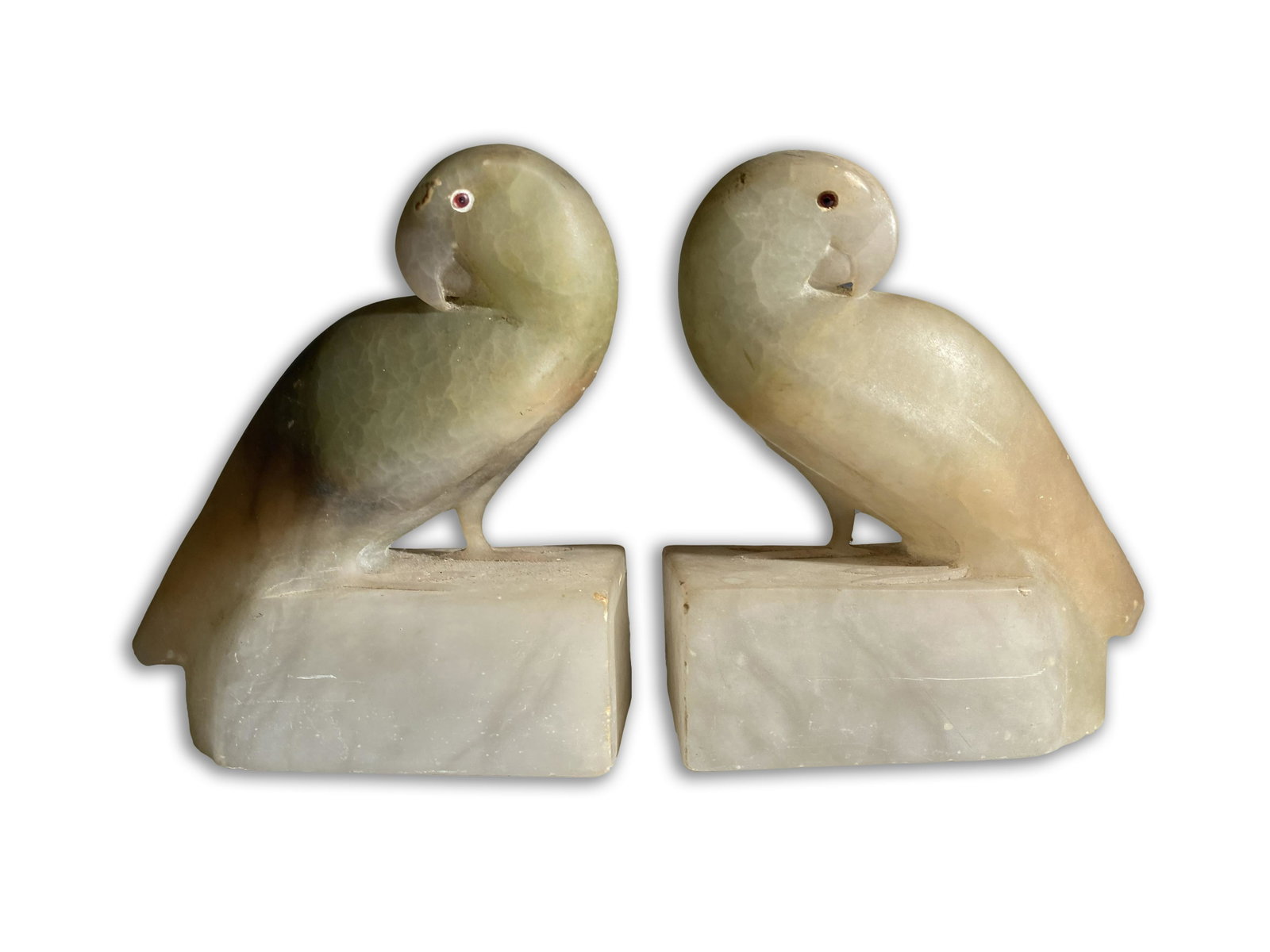 Pair of Alabaster Parrot Bookends C. 1920: Pair of Alabaster Parrot Bookends C. 1920 6" tall This is an unreserved auction with no minimums. This is an online only sale. Items may be viewed upon appointment in New York City. Notice to bidde