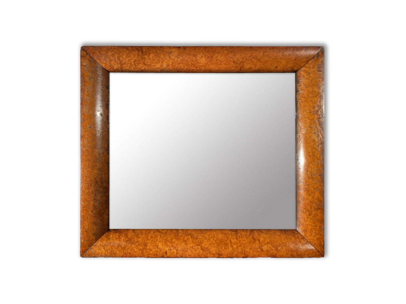 Birdseye Maple Frame with Beveled Mirror C. 1860: Massive Birdseye Maple Frame with Beveled Mirror C. 1860 This mirror has a fine patina and a very minor veneer chip in one corner. 15.5" x 17.5" This is an unreserved auction with no minimums. This is