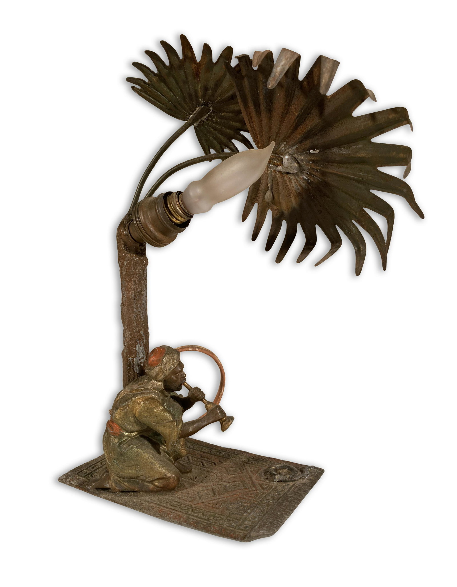 Austrian Snake Charmer Lamp: Austrian Cold Painted Bronze Snake Charmer Lamp Note the lamp is missing the snake head. 8" tall This is an unreserved auction with no minimums. This is an online only sale. Items may be viewed upon a