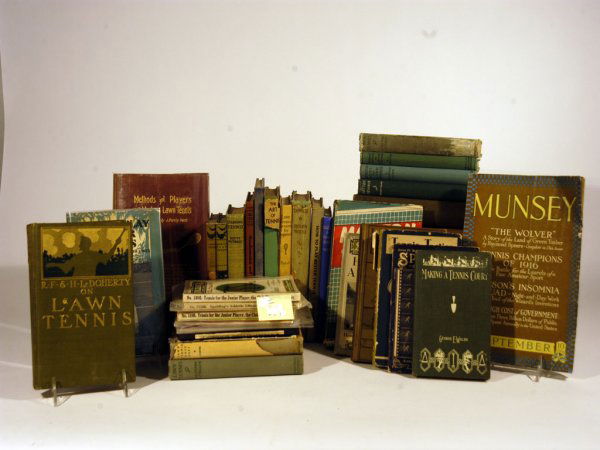 Instructional and Non-Fiction Tennis Books, 1900-194: Approximately 40 instructional and non-fiction books from 1900-1940. Includes: "How to Play better Tennis" by Ellsworth Vines, 1937; "Beyond the Game: An Autobiography", by Helen Hull Jacobs, 1936; "M
