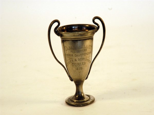 Ojai Valley 1915 Mixed Doubles Trophy: Ojai Valley All Comers Tennis Championship Ladies and Gentlemen's Doubles 1915 Won by Florence Sutton and W. Mace.