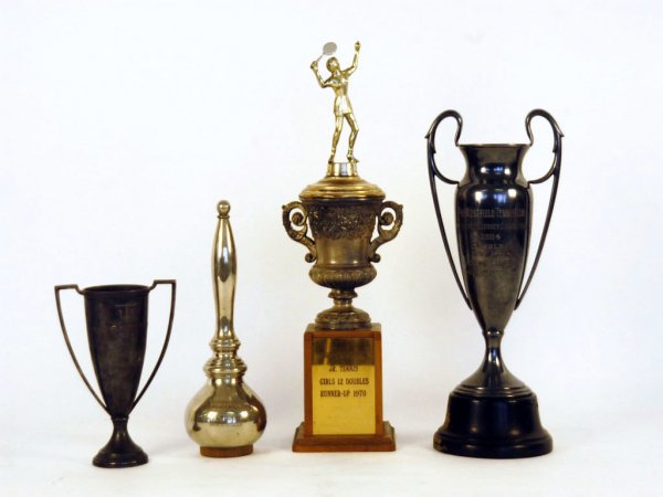Four American East Coast Trophies, c. 1920s - 1940: Four trophies from the East coast: 1) Newport Tennis Club 1938 Champion Hazel Willey; 2) Niagara Falls Tennis Championship 1929 Singles won by M.L. Tressel; 3) 7th Annual Palm Springs Tennis Champions
