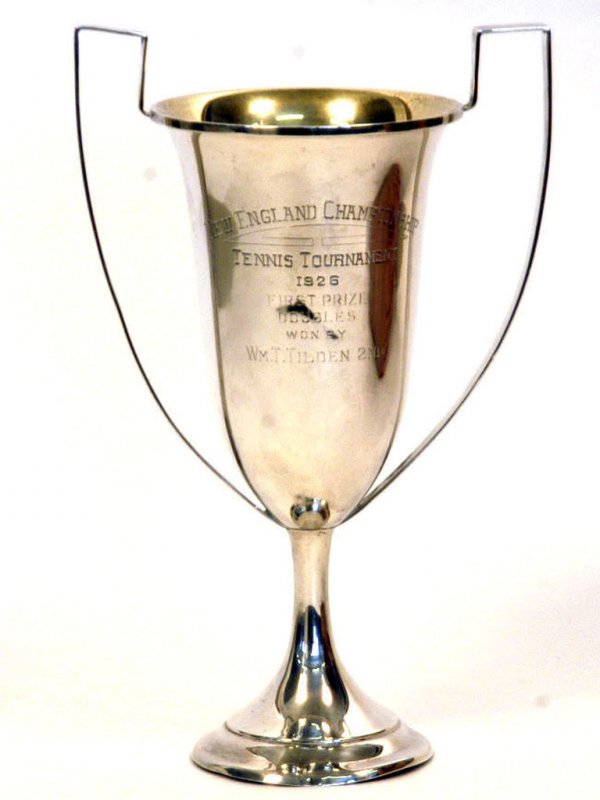 Bill Tilden 1926 New England Championship Doubles : Sterling trophy inscribed "New England Championships Tennis Tournament, 1926, First Prize Doubles Won by William T. Tilden, 2nd". 10".