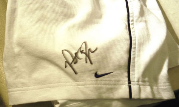 Pete Sampras Autographed Shorts : Pete Sampras white Nike tennis shorts, autographed in black marker over the logo on left front.