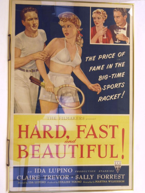 "Hard Fast and Beautiful" Ida Lupino Movie Poster: Poster for the 1951 tennis-themed movie "Hard, Fast and Beautiful", directed by Ida Lupino. Framed. 41" x 27"