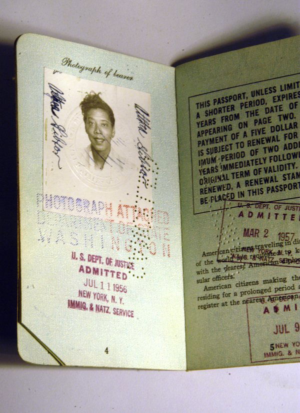 United States Passport Issued to Althea Gibson: Miss Gibson's passport, complete with her photograph and multiple signatures, was issued to her on September 22, 1955. She traveled extensively with this passport, utilizing it for her trip to Paris f