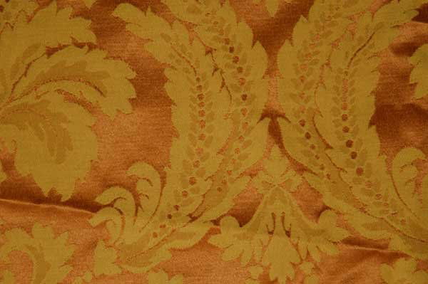Two Dozen Previously Enjoyed Sherbet Tablecloths: Two dozen previously enjoyed sherbet with yellow jacquard woven tablecloths from Tavern on the Green. Square: 84" x 84"