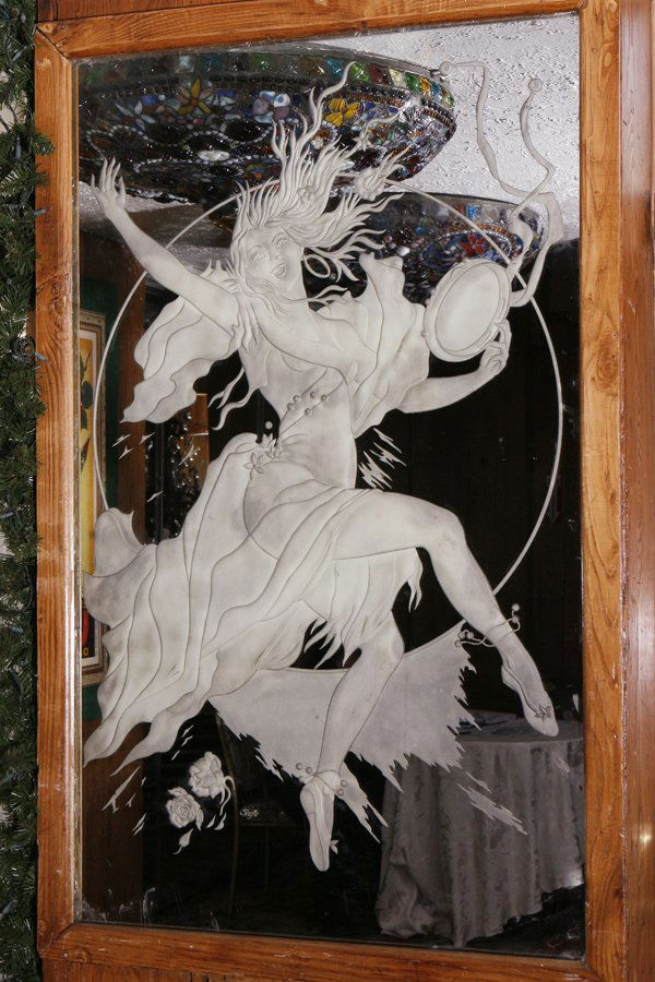 Etched Glass Mirror With Art Deco Dancing Woman