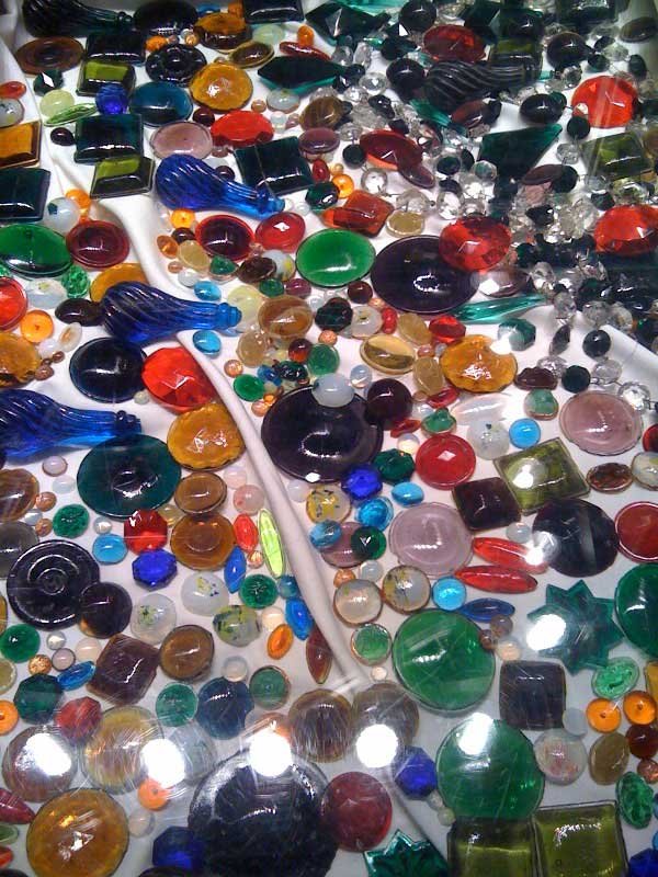 An Extraordinary Collection of Antique Glass: Approximately 6,000 antique pieces - many from the Tiffany studio - in a wide variety of colors and shapes, 1" in diameter and larger. Additionally, several thousand smaller diameter pieces. Round, sq