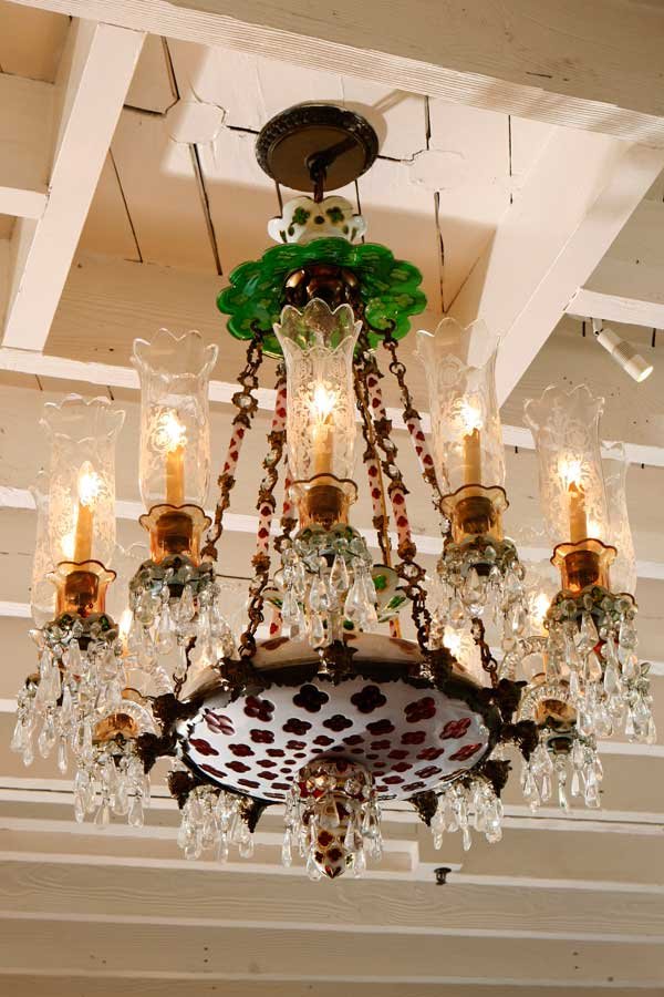 12-Light Ruby and Green Chandelier, c. 1860 