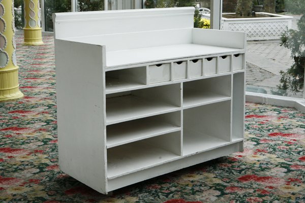 Two Crystal Room Wait Stations: White lattice-covered mobile indoor wait stations used in the Tavern's Crystal Room. H47" x 52" x 27"