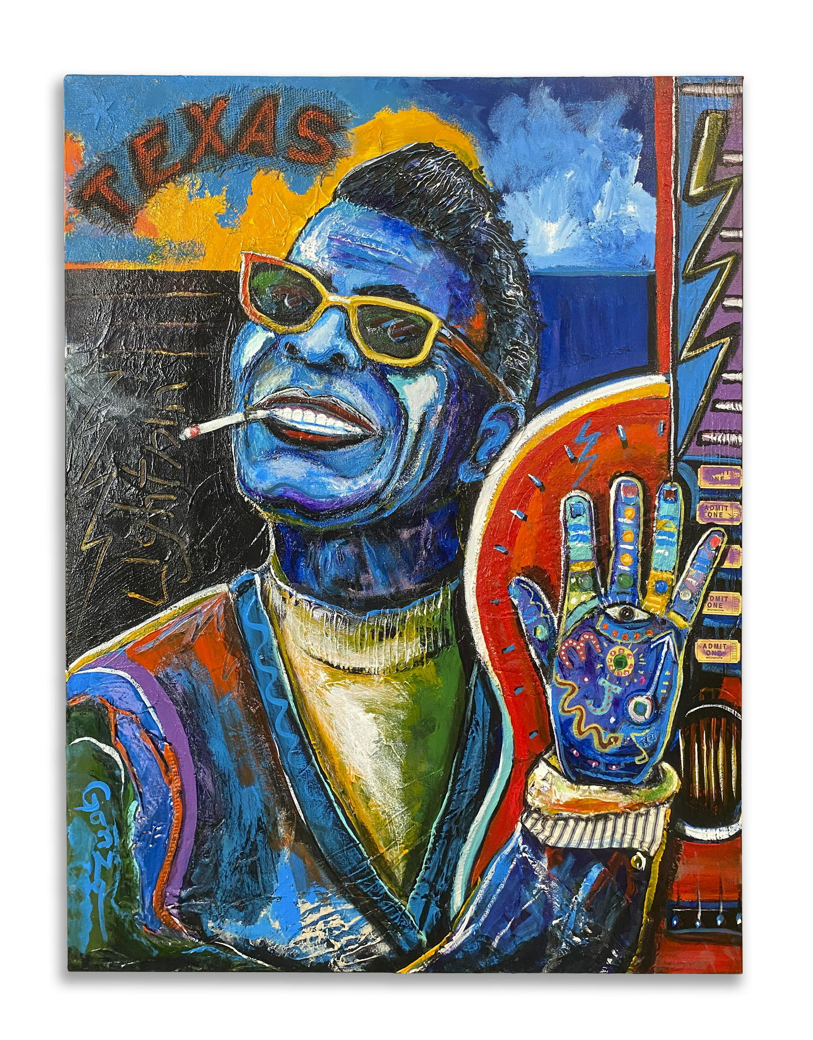 Tribute to Lightnin' Hopkins,  Painting by Rob Gonzo (1 of 4)