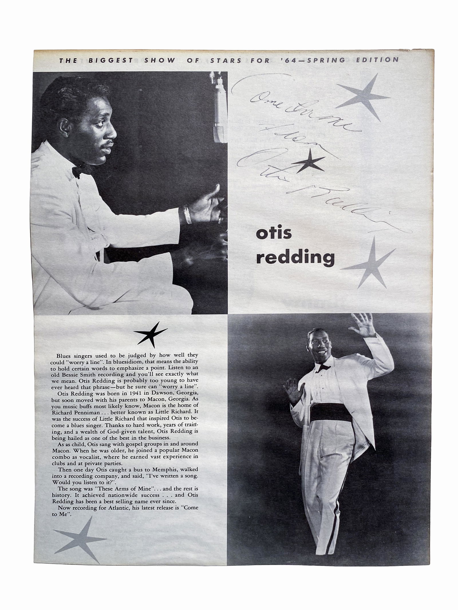Rare Otis Redding 1964 Signed Concert Program Page (1 of 4)