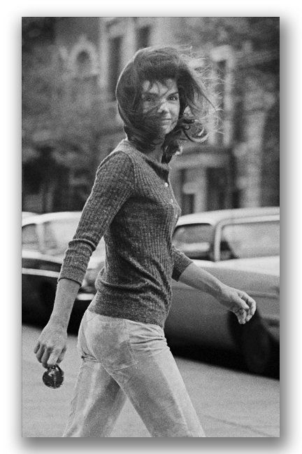 Vintage Ron Galella Photos of Jackie Onassis & John Jr.: Two vintage Ron Galella black and white photographic prints: "Windblown Jackie", Jackie Kennedy Onassis walking on Madison Avenue, New York, taken October 7, 1971; and an untitled image of Jackie Kenn