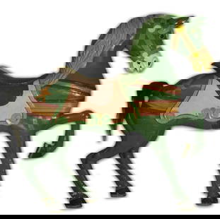 Carousel Horse, Charles Looff: Charles Looff. American, Coney Island Style. This middle row stander exhibits the wonderful charm one finds on the earliest works by Brooklyn carver, Charles Looff. This horse felt the joy of riders