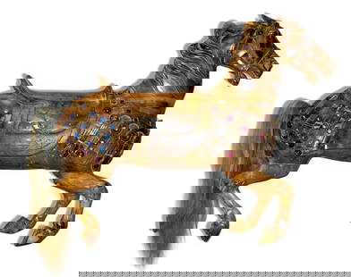 Carousel Horse, Marcus Charles Illions: Marcus Charles Illions. American, Coney Island Style. This handsome M.C. Illions jeweled jumper came from one of only two portable carousels the Brooklyn master created. The carousel was located in