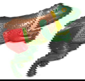 Carousel Frog, Herschell Spillman: Herschell Spillman. American, Country Fair Style. Somewhat obviously, carousel frogs are extremely rare. Although there seems to be no record of precisely how many were ever carved, two things were