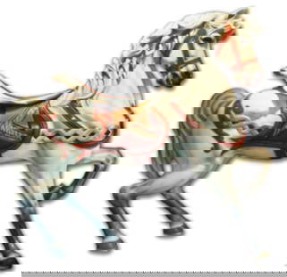 Carousel Horse, Gustav Dentzel: Gustav Dentzel. Circa 1900. This beautiful Dentzel outer row standing horse was first known to have ridden the carousel at Audubon Park in New Orleans where it remained from the very early part of