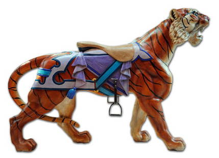 Carousel Tiger, Gustav Dentzel: Gustav Dentzel. American, Philadelphia Style. This magnificent tiger last rode the carousel at the Kiddie City Amusement Park in Queens, New York. When that carousel was being dismantled in the
