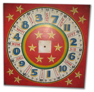 Carnival Wheel of Chance, Red Candy Wheel: Amusement Wheels have been a staple on the boardwalks of NJ for over 50 years. Most amusement games from this era were home made games, with very ornate paint jobs done by local painters that speciali