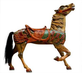 Charles Carmel Carousel Horse: Carousel Horse. Charles Carmel. American, Coney Island Style. This beautiful and rare outer row standing "stargazer" has what is believed to be its original Carmel-Studio paint. This would make a