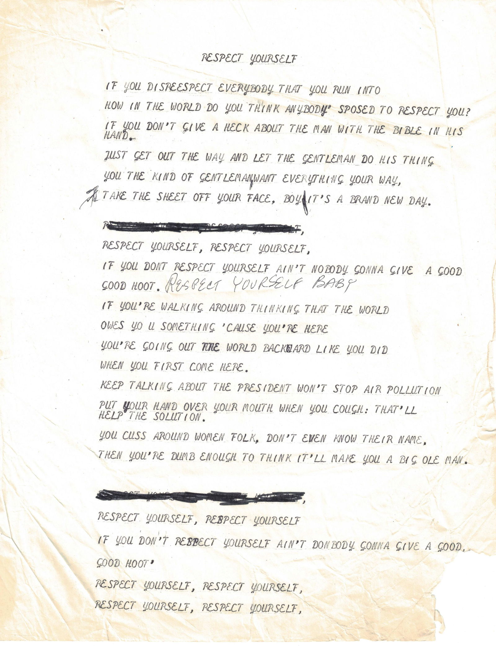 B.B. King & Fats Washington Typed Lyrics (Five Pages) (1 of 6)