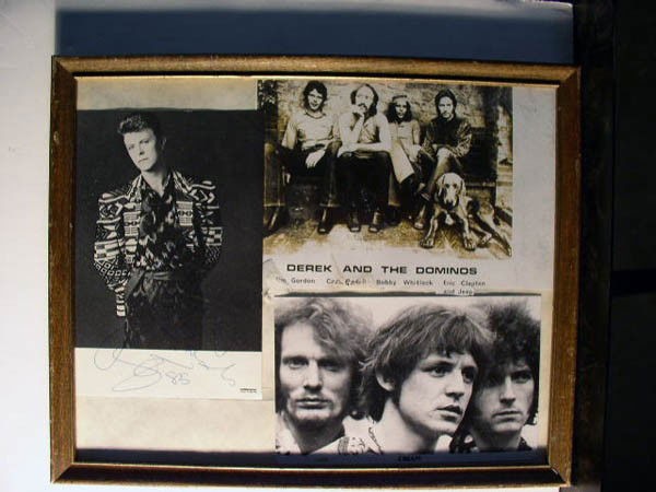 David Bowie, Derek and the Dominoes, Cream: Three images of David Bowie, Derek and the Dominoes, Cream. 4X6'', 3X5'' and 8X10'' B/W images. David Bowie Inscription reads: "For Manny's Best wishes"