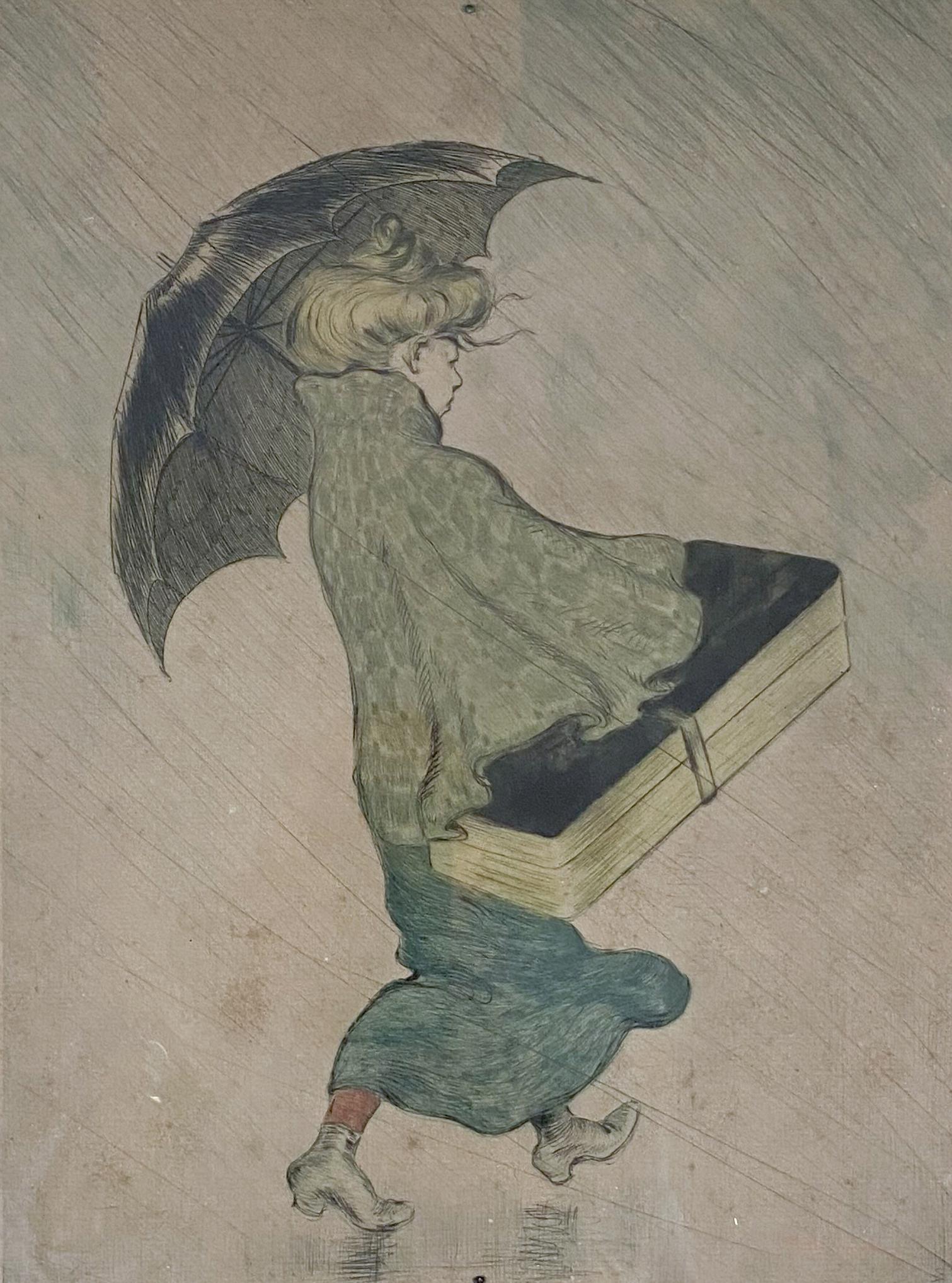 Steinlen Etching, “Trottin sout la pluie” (1 of 2)