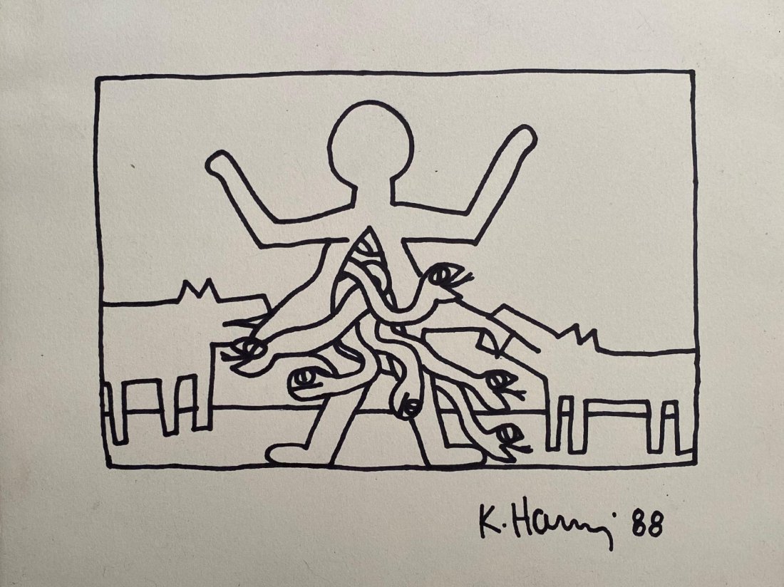 Keith Haring Signed Ink Drawing, 1988 (1 of 4)