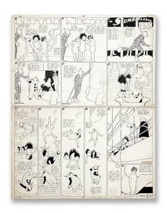 Little Nemo in Slumberland by Winsor McCay: Little Nemo in Slumberland, Winsor McCay Sunday comic strip original art, August 14, 1910 28.5 inches x 22.5 inches, signed bottom right. Very good condition. In pencil, bottom edge: “Comic Sect