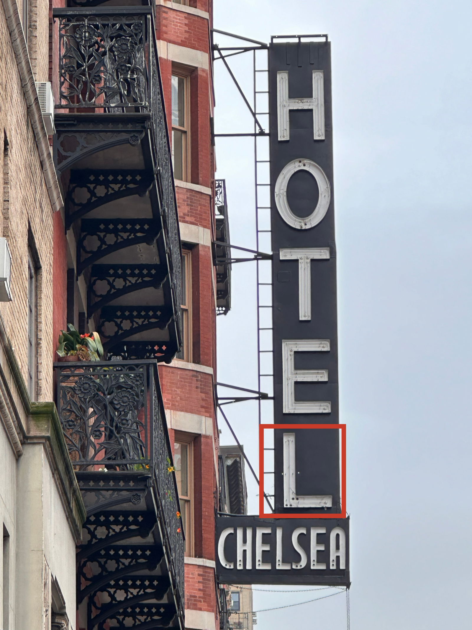 Hotel Chelsea Original Neon Sign, Letter "L" (1 of 6)