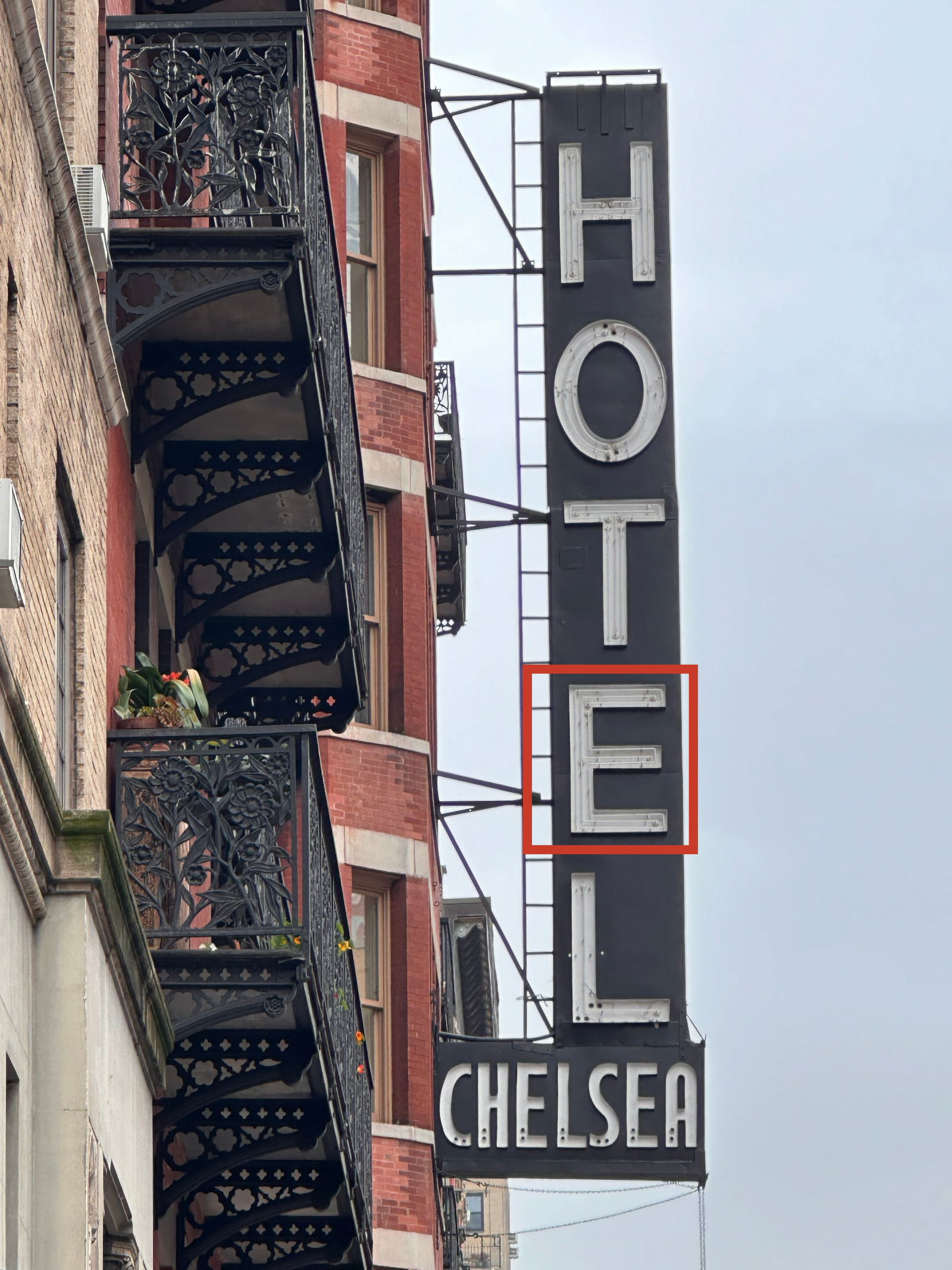 Hotel Chelsea Original Neon Sign, Letter "E" (1 of 5)