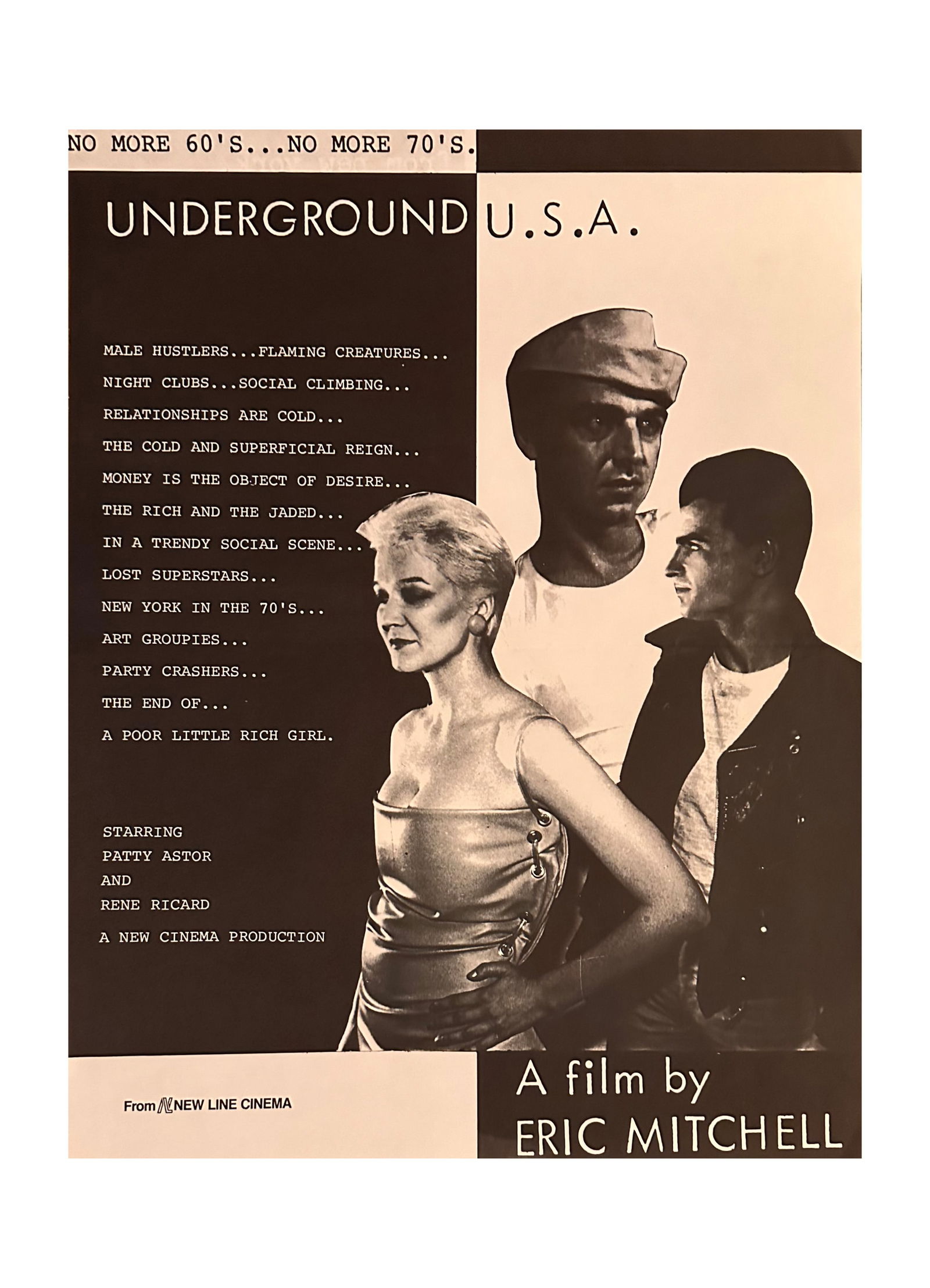 Underground USA, 3 Film Posters: 3 posters relating to Patti Astor’s career as a film actress, and her starring role in the 1980 film, "Underground U.S.A" Underground USA (Patti Astor and Rene Ricard), a Film by Eric Mitchell. Unde