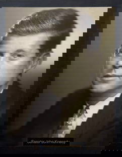 Senator John Kennedy, Bachrach Portrait: Vintage Black & White photographic print 1947 with slight sepia tone; on verso John F. Kennedy, son of John P. Kennedy, 13.25" x 10.25" In the genre of Portrait Photography, no name rivals that of