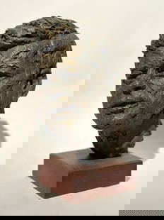 John F. Kennedy Bust by Robert Berks: Sculptural bust of President John F. Kennedy by Robert Berks, 1922 - 2011. 10.5” high bust; 11.5” with wood base. For half a century, sculptor, industrial designer and true Renaissance