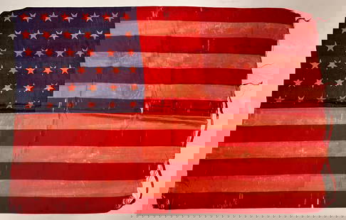 President Lincoln Mourning Flag, New York: President Abraham Lincoln Mourning flag, from the New York City home of Brevet Brigadier General Charles B. Norton, April 1865. This 37-star U.S. flag was displayed from a home in New York City