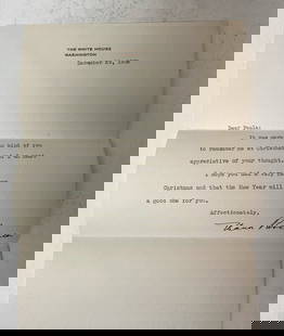 Eleanor Roosevelt Signed Note on White House Stationary: On White House stationery dated December 29, 1938. A typed note hand signed in ink, written by Eleanor Roosevelt to Paula Larrabee thanking Paula for remembering the First Lady at Christmas. Includes